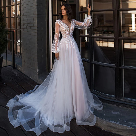 Lace Tulle Beach Wedding Dress Elegant