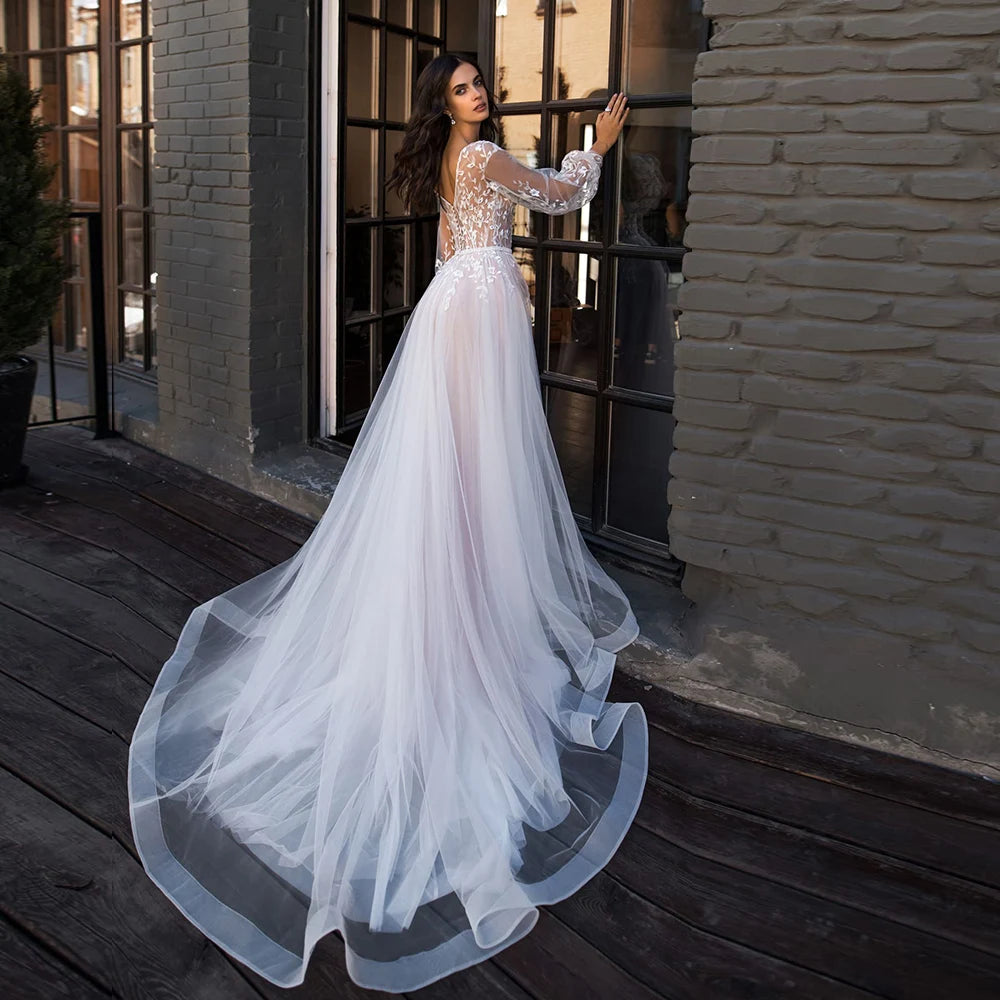 Lace Tulle Beach Wedding Dress Elegant