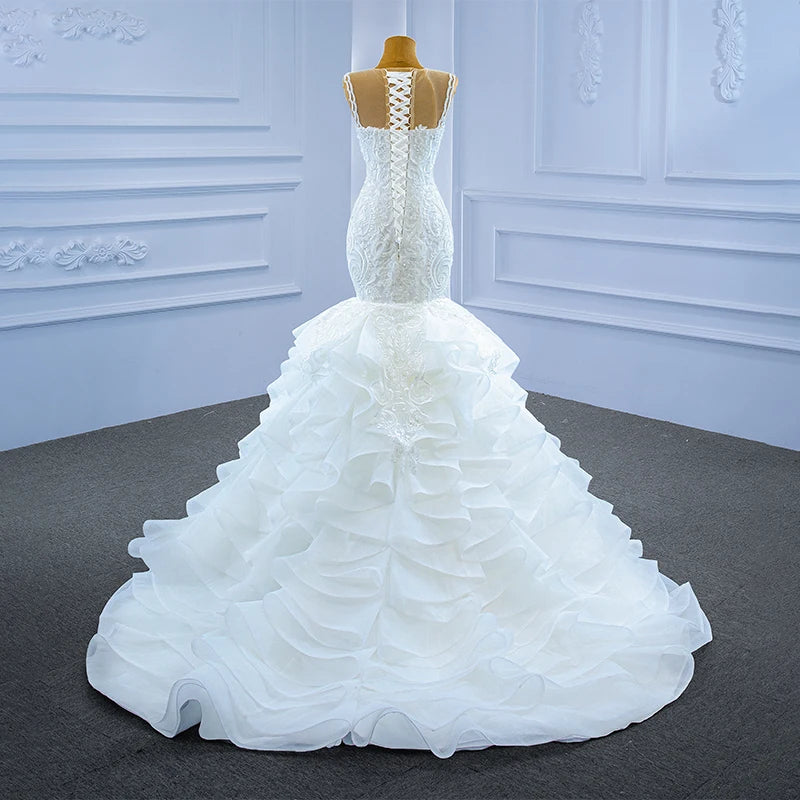 Customized White Fish Tail Lace Wedding Dress