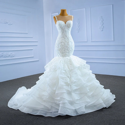 Customized White Fish Tail Lace Wedding Dress