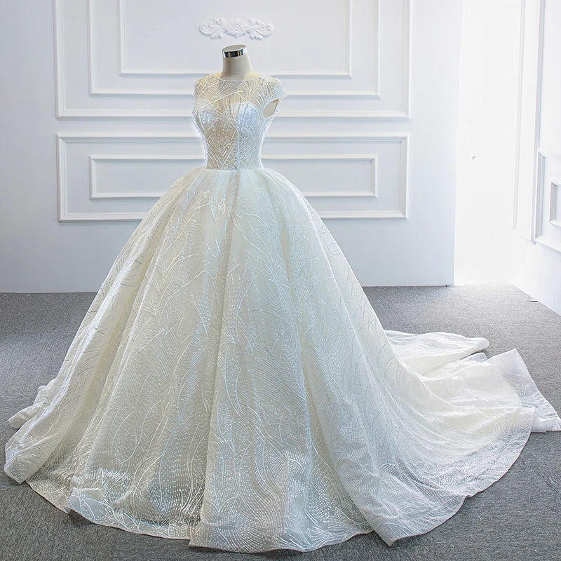 Transparent Lace Sexy Pearl Decoration Wedding Dress
