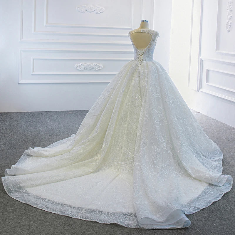 Transparent Lace Sexy Pearl Decoration Wedding Dress