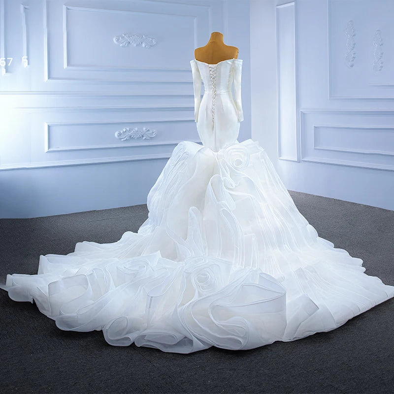 Long Sleeve Backless Frill Fishtail Bridal Dress