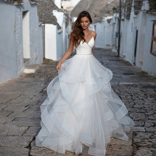 Pleat Princess Wedding Dress with Ruffles