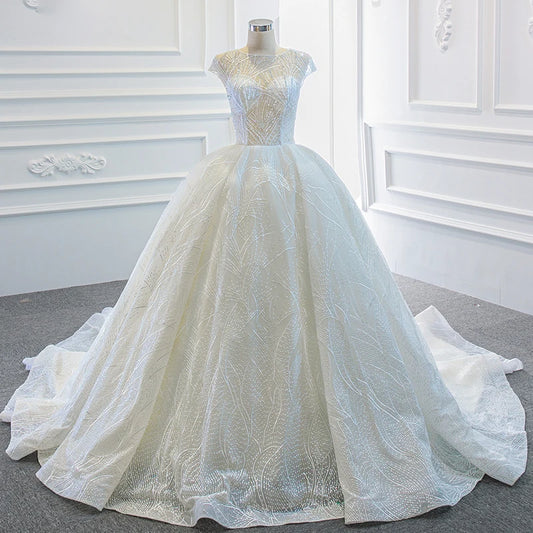 Transparent Lace Sexy Pearl Decoration Wedding Dress