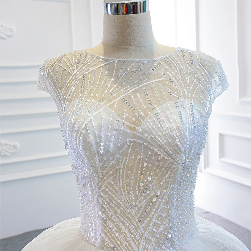 Transparent Lace Sexy Pearl Decoration Wedding Dress