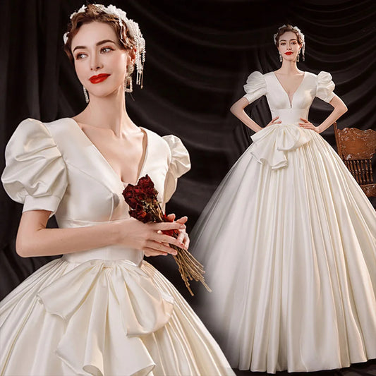 Bow Satin Ball Gown Wedding Dress