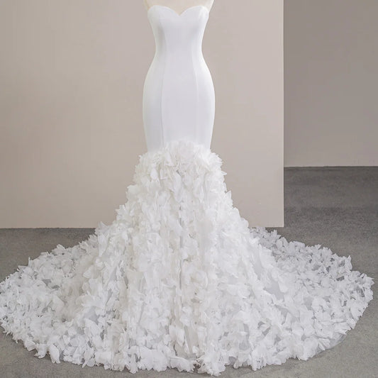 Lace Up Strapless First-Satin Mermaid Wedding Dresses