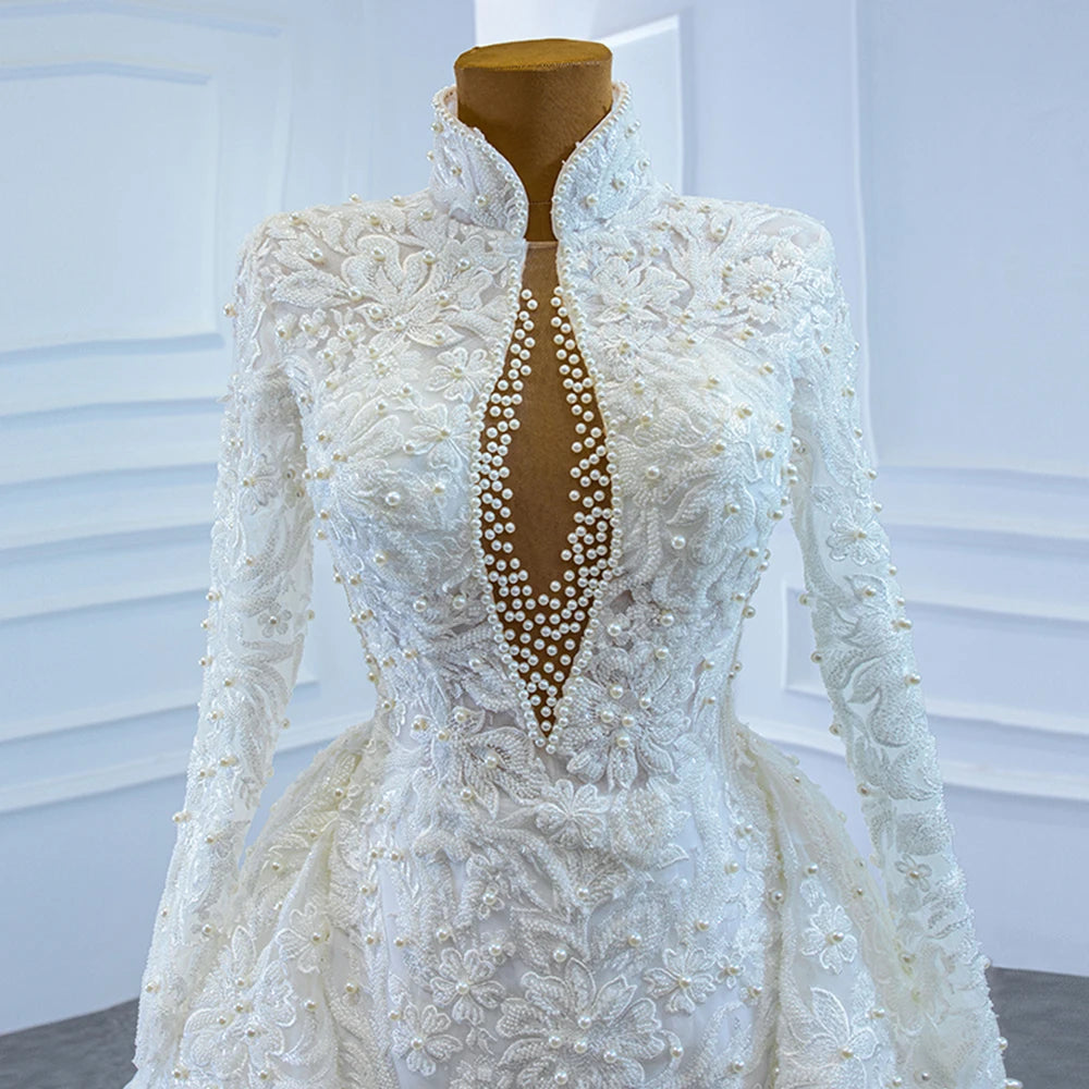 Long-Sleeve Pearls Mermaid Wedding Dresses