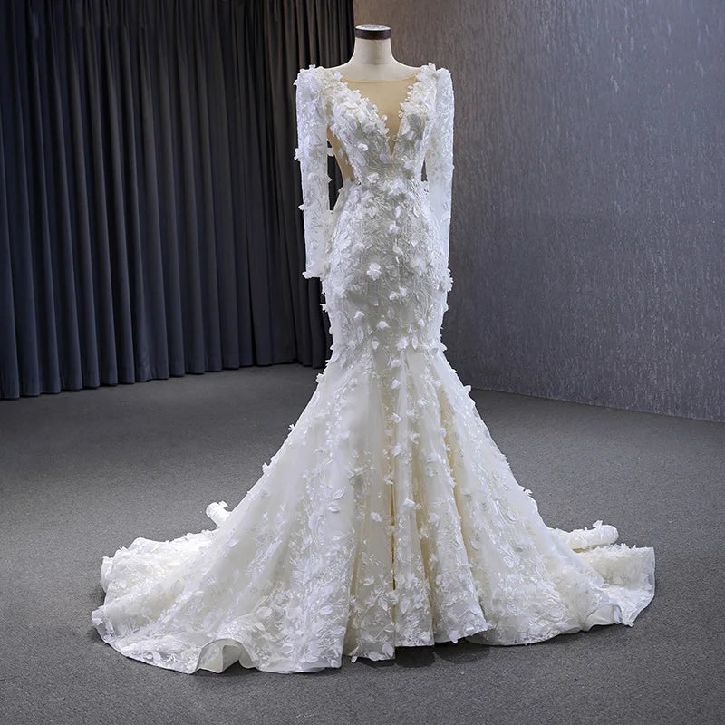long Tulle Long Sleeve wedding dress