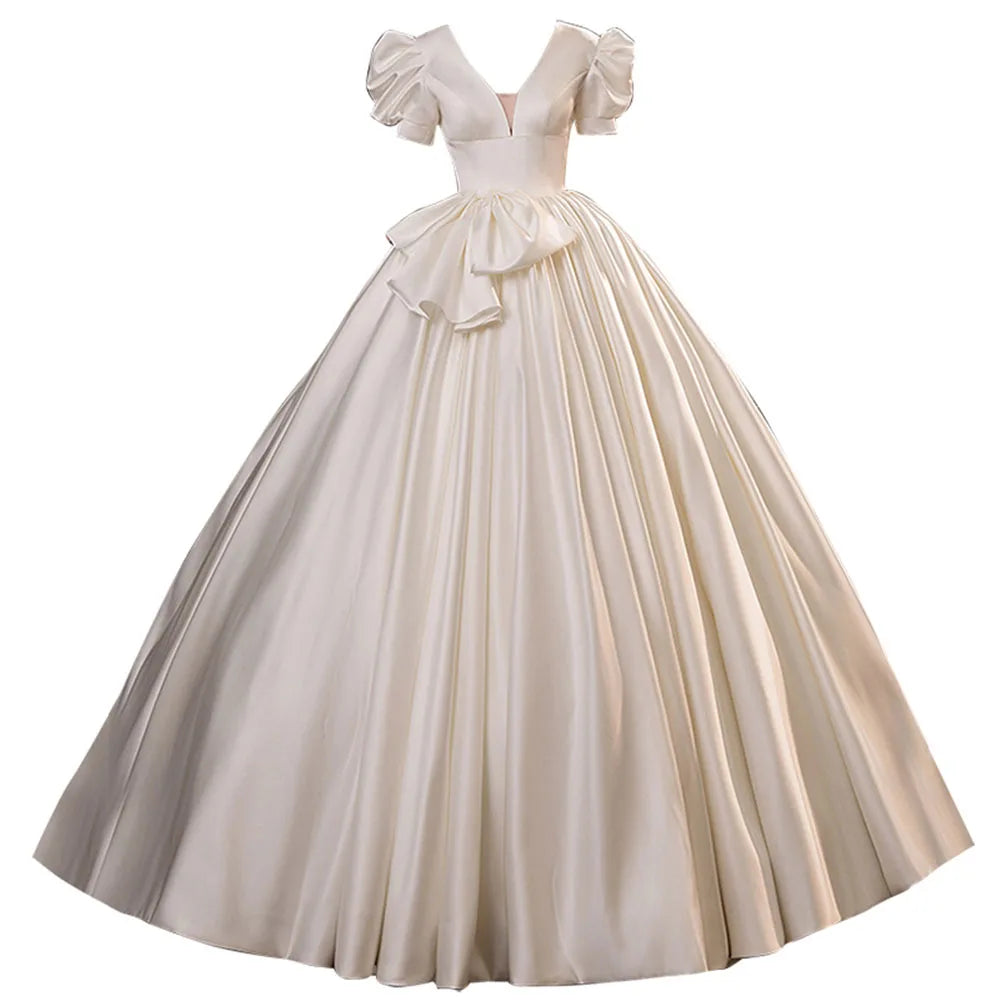 Bow Satin Ball Gown Wedding Dress