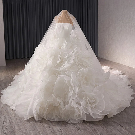Strapless Bridal Dress Ruffles Wedding Gown