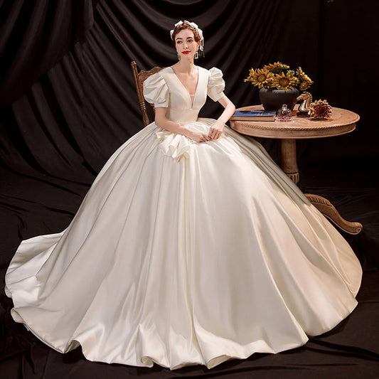 Bow Satin Ball Gown Wedding Dress
