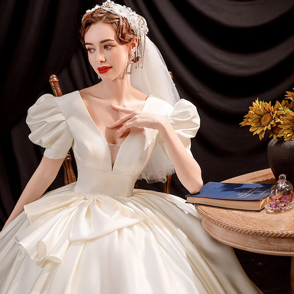 Bow Satin Ball Gown Wedding Dress