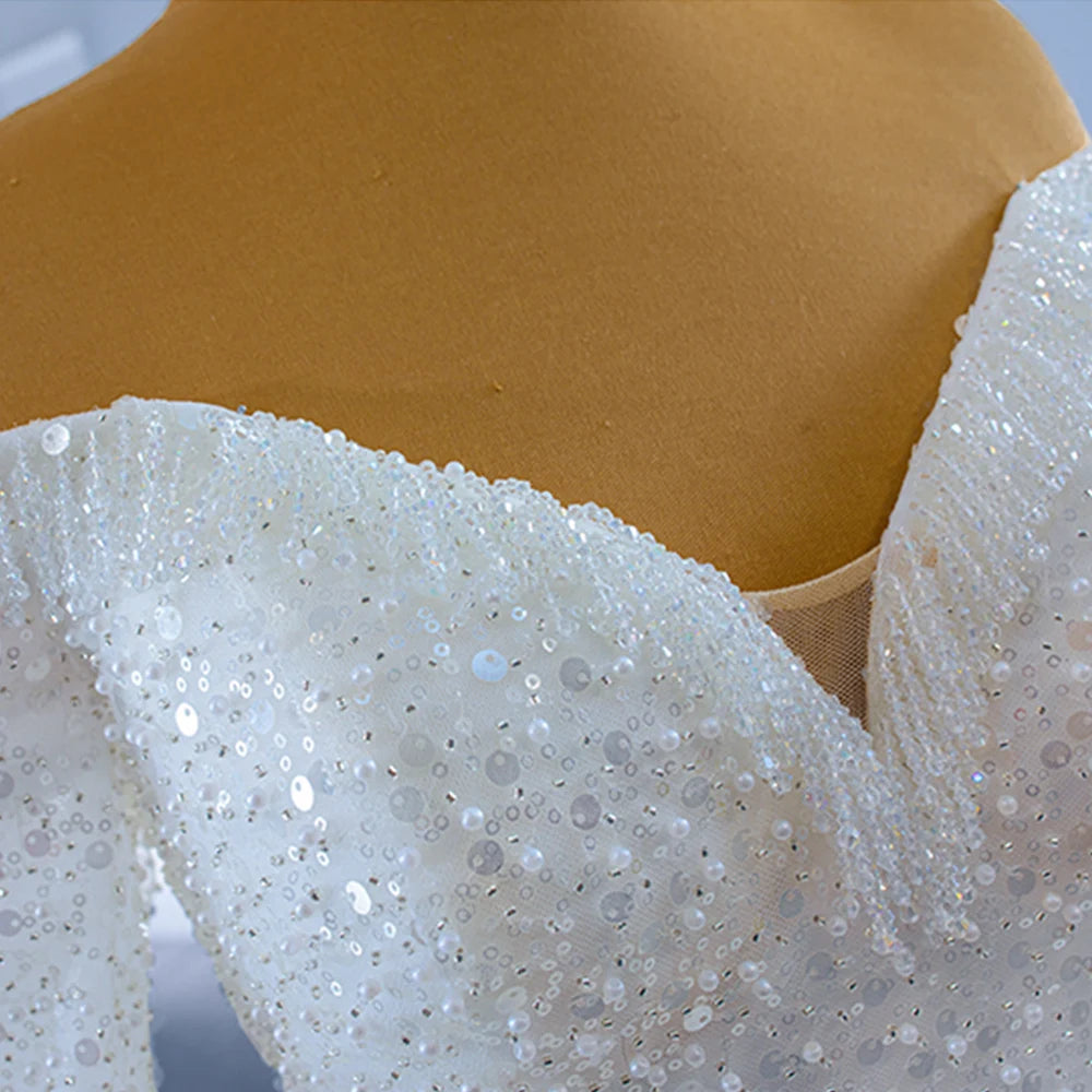 Pearls Sequins Ball Gown Wedding Dress