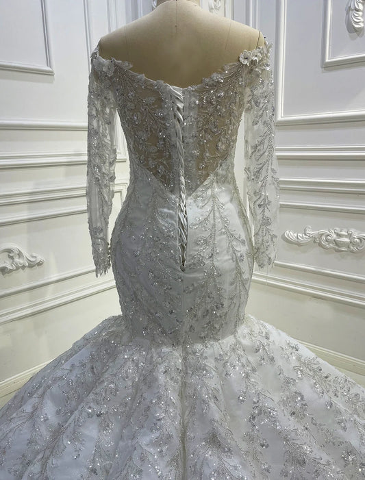 Off The Shoulder Full Sequin Lace Dress