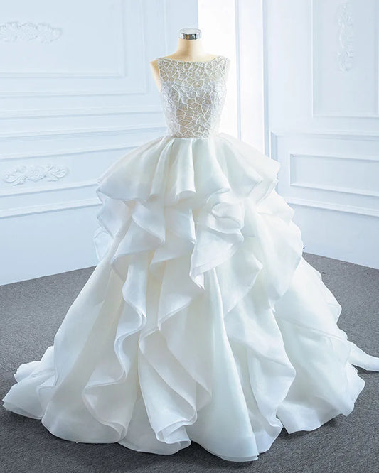 Shiny Beaded Tiered Skirt Princess Ball Gown Wedding