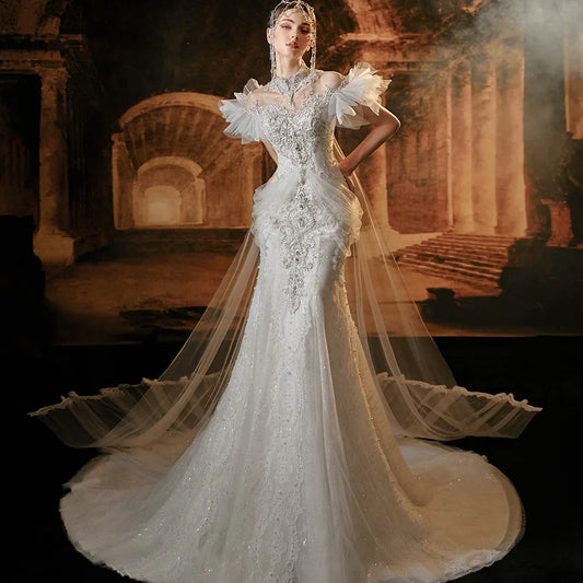 Exquisite Luxury Mermaid High Neck Short wedding gown