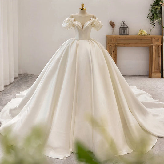 Off The Shoulder Satin Ball Gown Wedding Dress