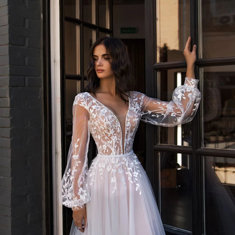 Lace Tulle Beach Wedding Dress Elegant