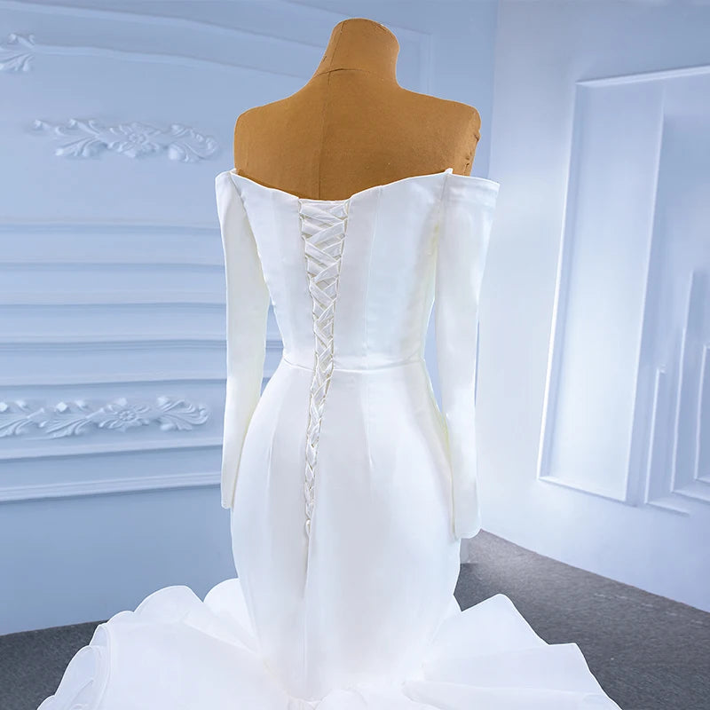 Long Sleeve Backless Frill Fishtail Bridal Dress