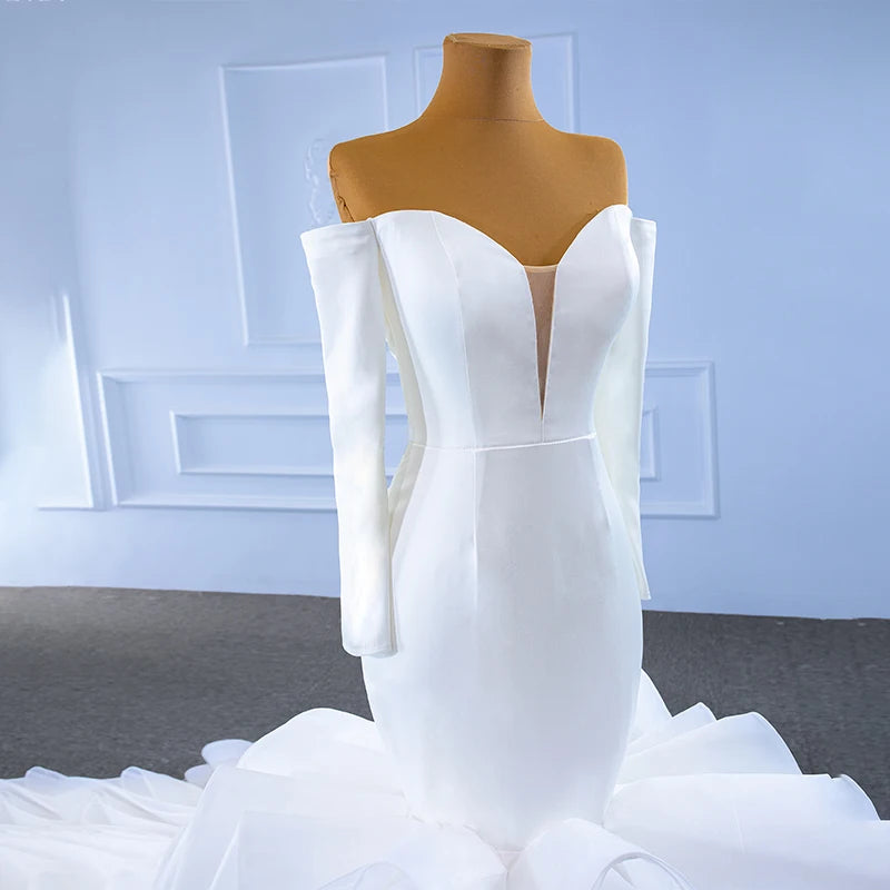 Long Sleeve Backless Frill Fishtail Bridal Dress
