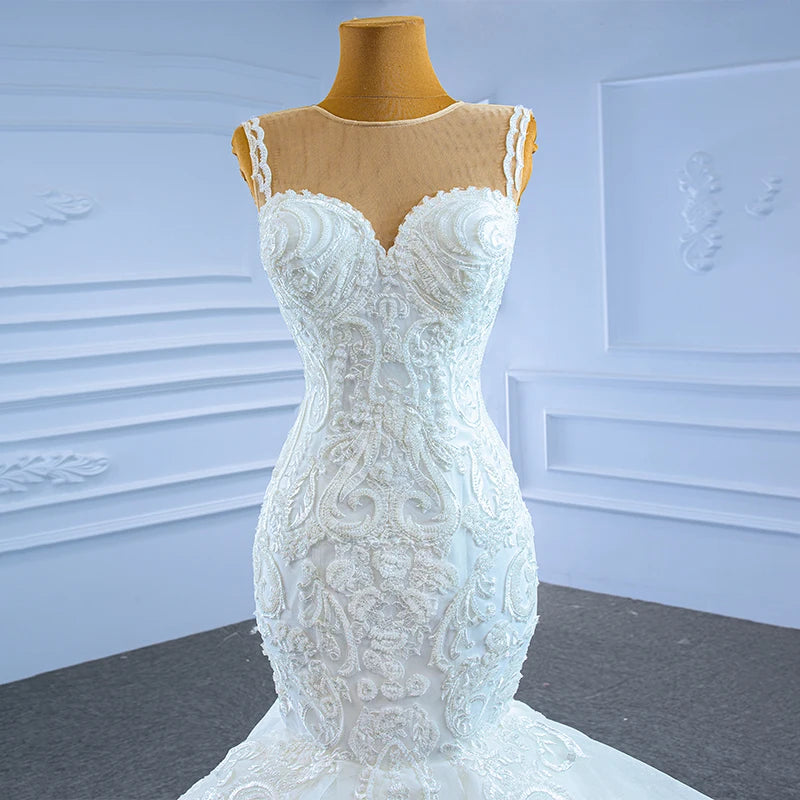 Customized White Fish Tail Lace Wedding Dress