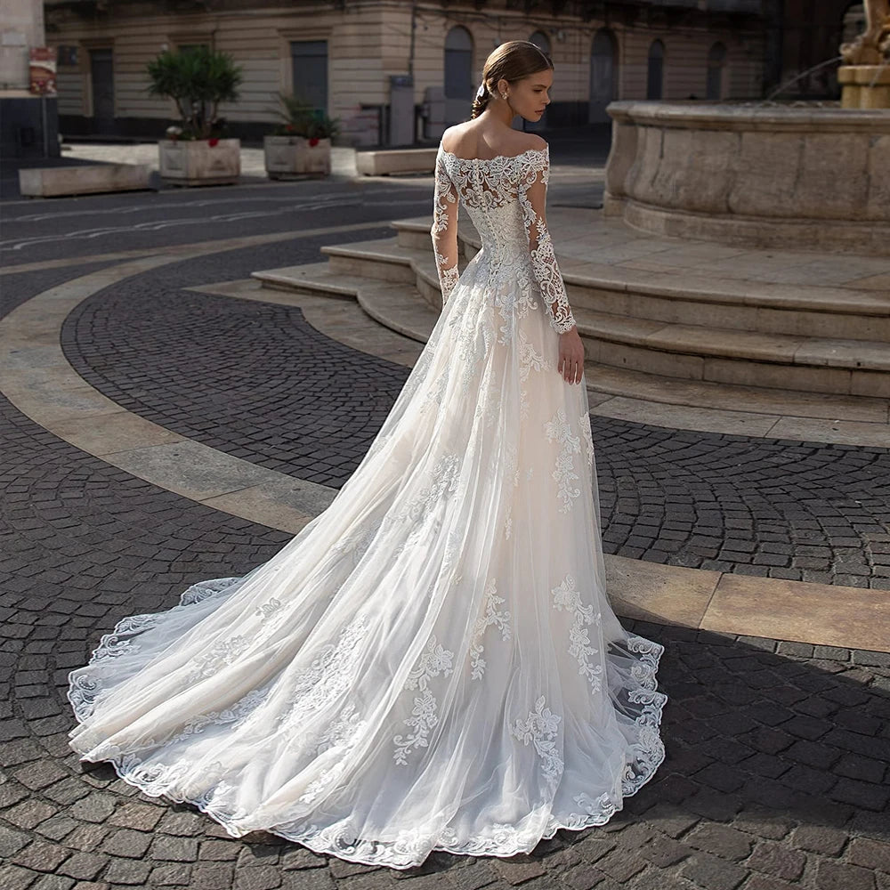 Neck Buttons Up Back Long Sleeve wedding dress