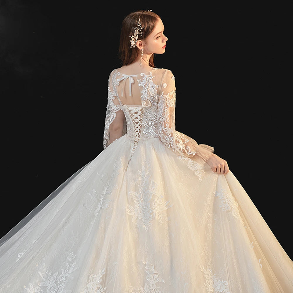 Pearls Sequined Appliques  Ball Gown Wedding Dress