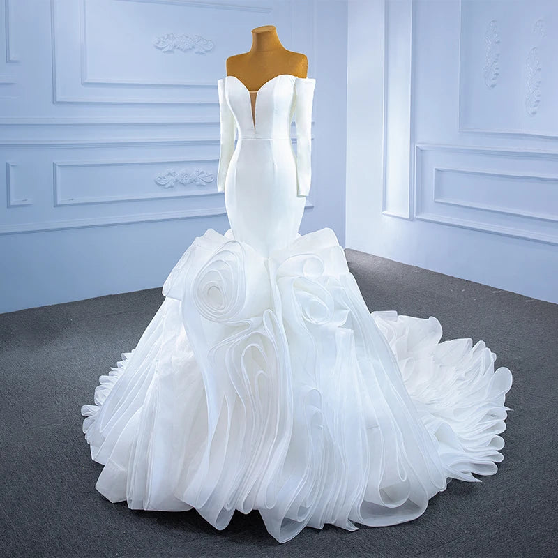 Long Sleeve Backless Frill Fishtail Bridal Dress