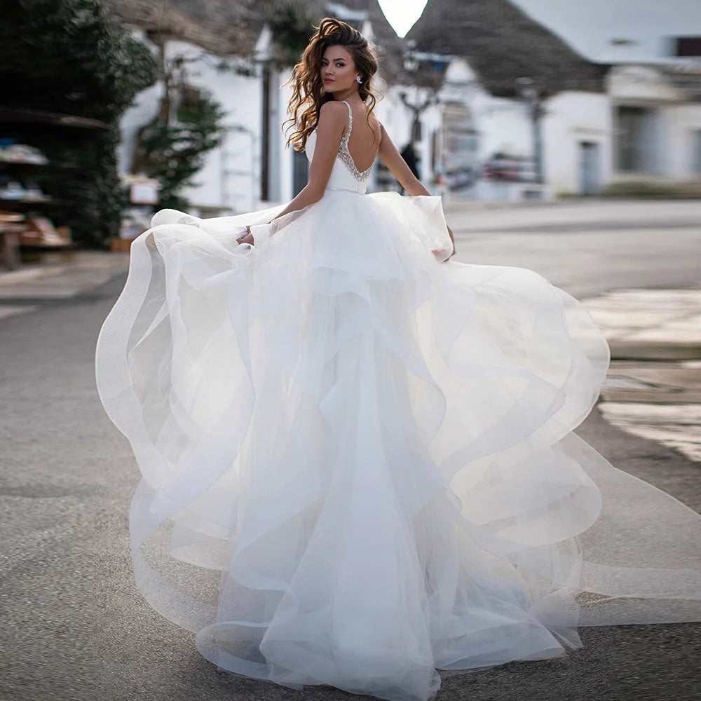 Pleat Princess Wedding Dress with Ruffles