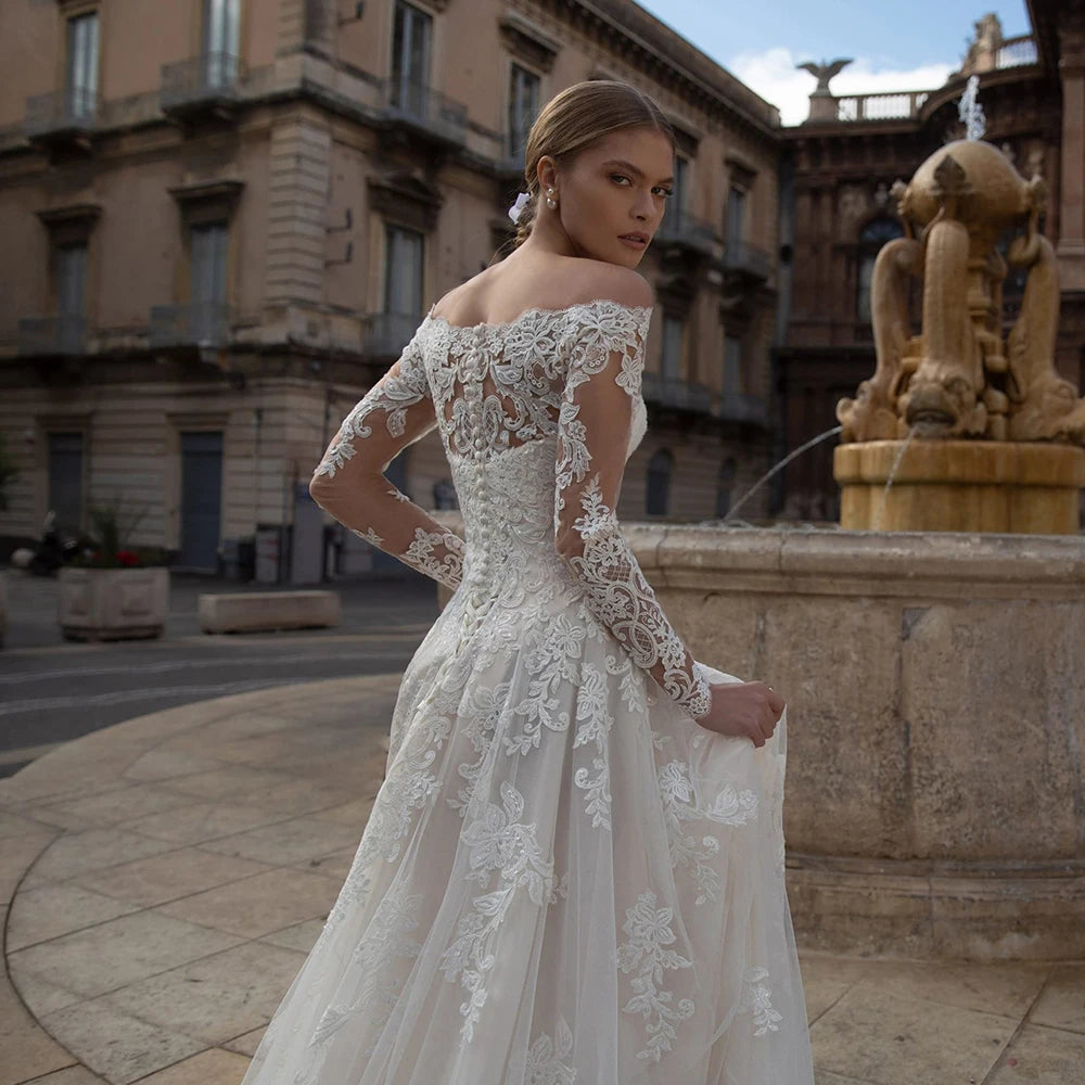 Neck Buttons Up Back Long Sleeve wedding dress