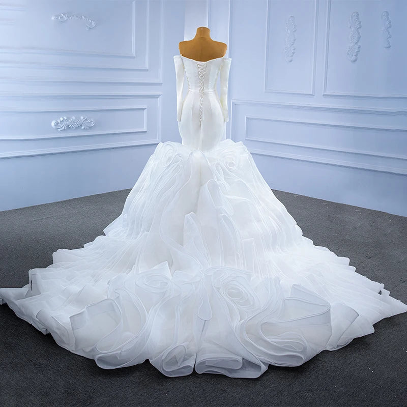 Long Sleeve Backless Frill Fishtail Bridal Dress
