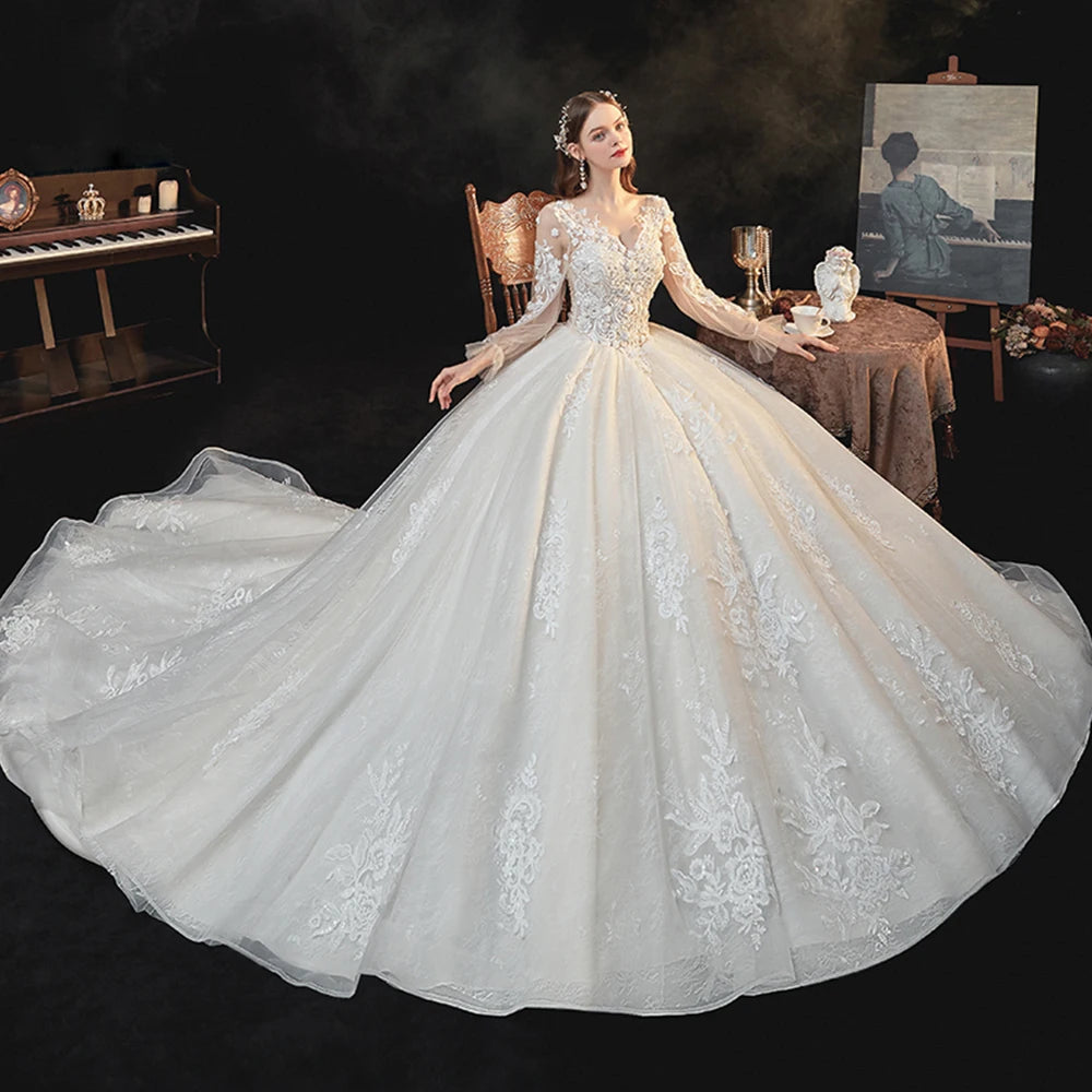 Pearls Sequined Appliques  Ball Gown Wedding Dress