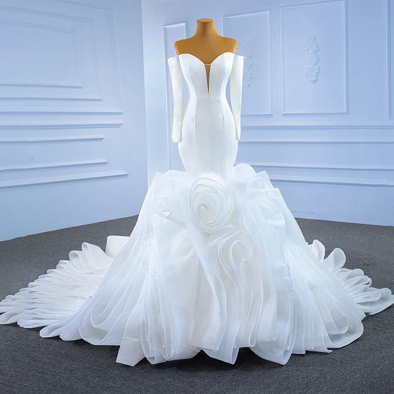 Long Sleeve Backless Frill Fishtail Bridal Dress