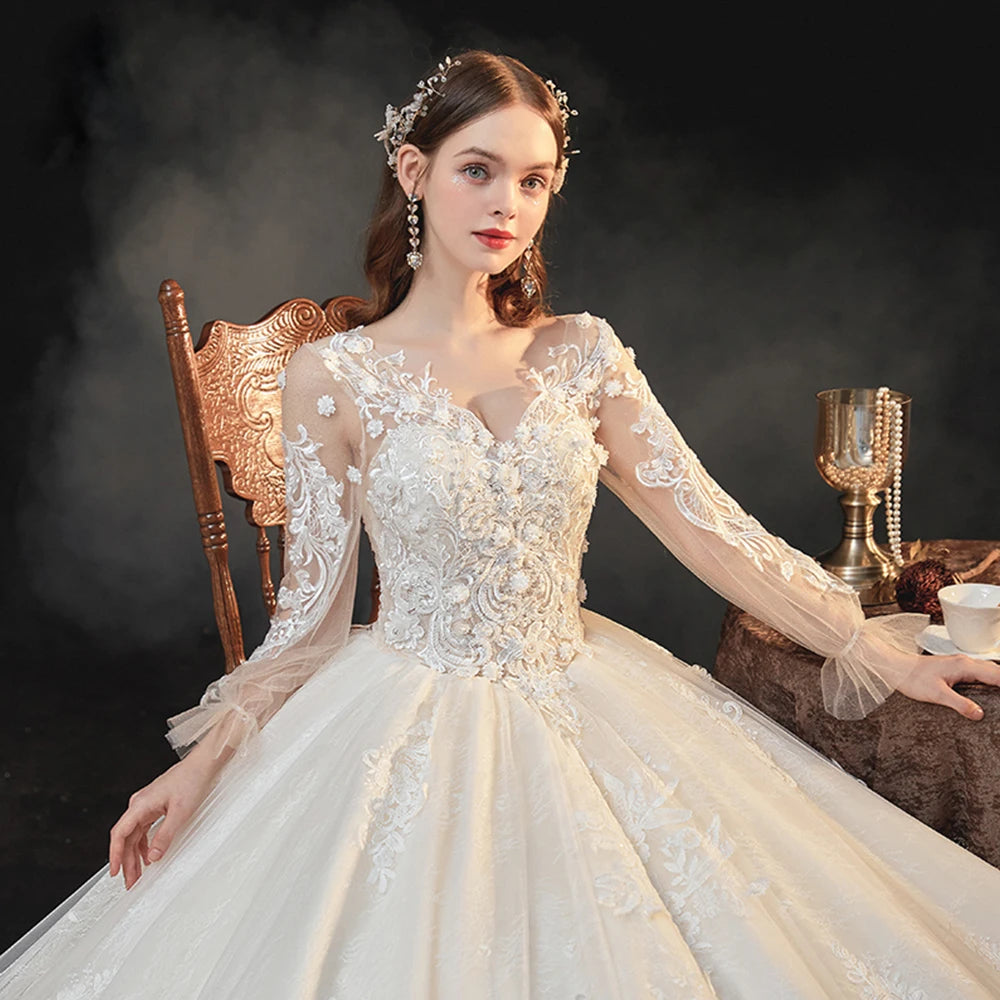 Pearls Sequined Appliques  Ball Gown Wedding Dress