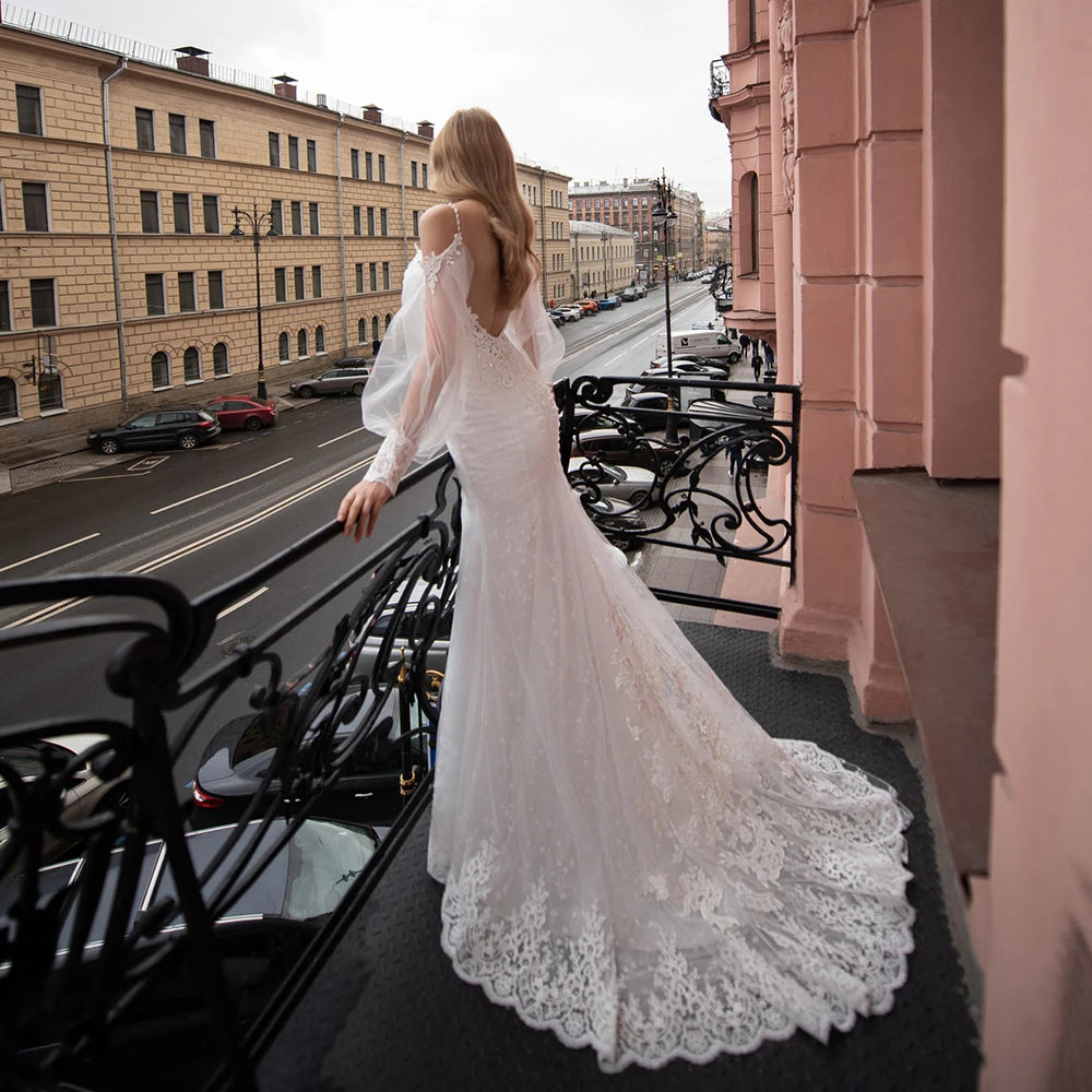 Shoulder Straps Lace Mermaid Wedding Elegant