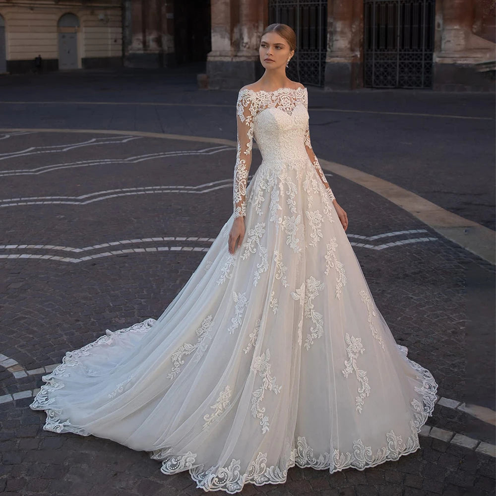 Neck Buttons Up Back Long Sleeve wedding dress