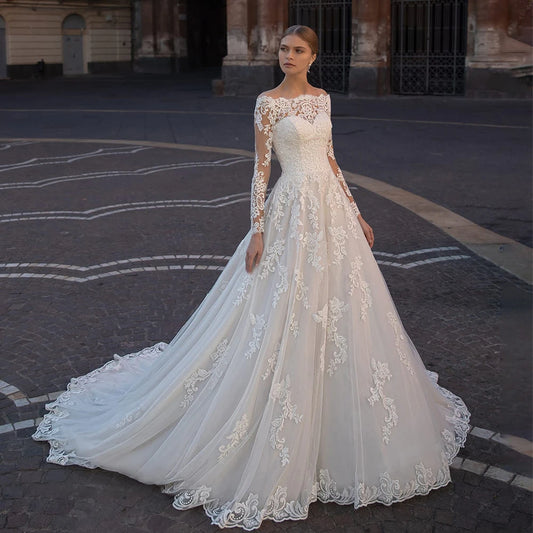 Neck Buttons Up Back Long Sleeve wedding dress