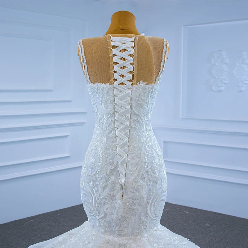 Customized White Fish Tail Lace Wedding Dress