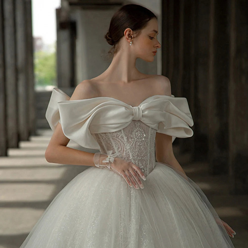 Satin Bow Shiny Ball Gown