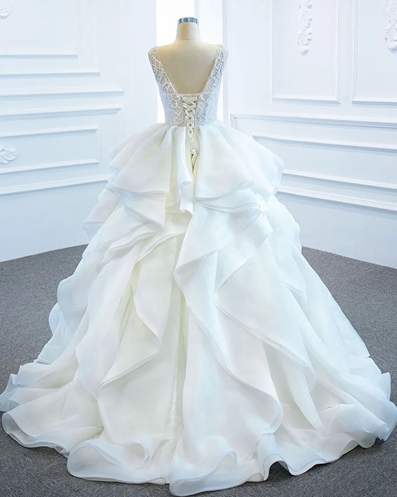 Shiny Beaded Tiered Skirt Princess Ball Gown Wedding