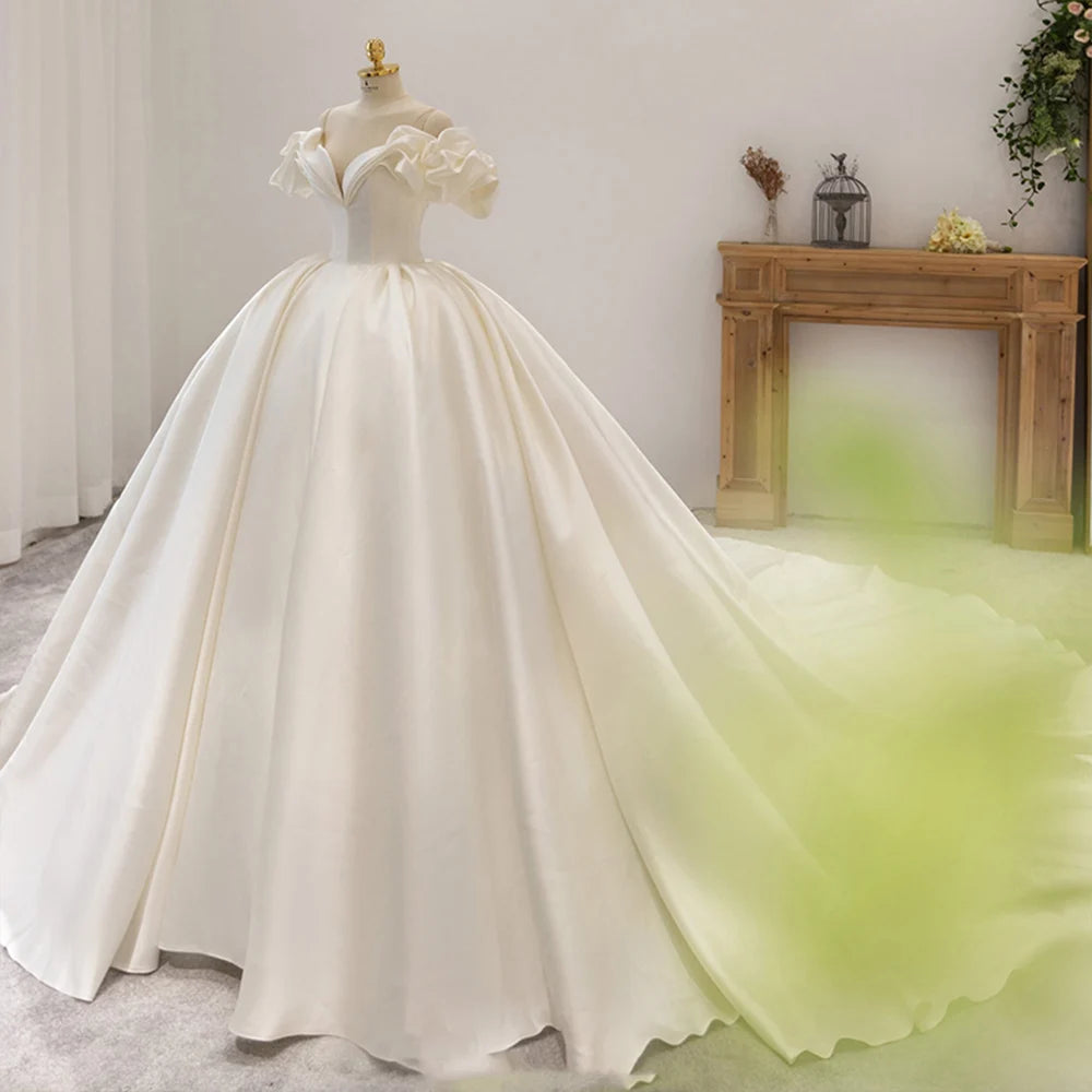Off The Shoulder Satin Ball Gown Wedding Dress