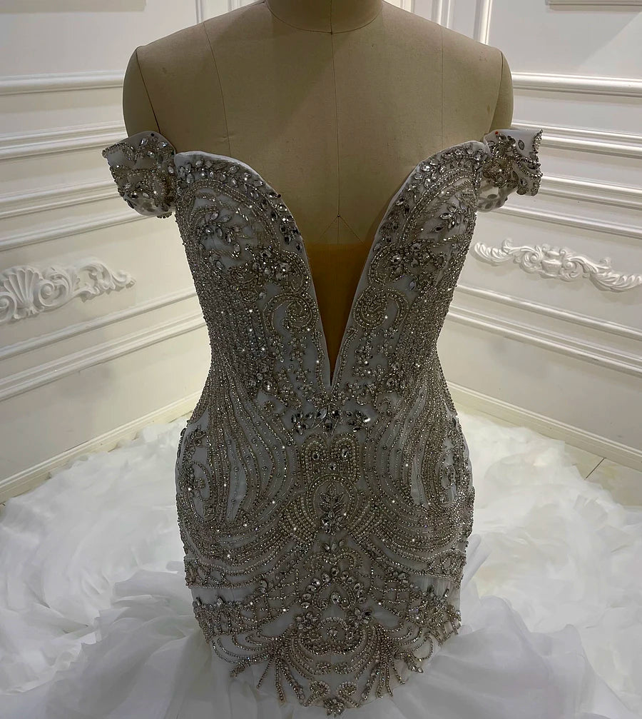 off-the-shoulder mermaid ruffles wedding dress