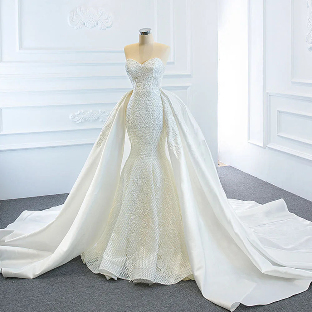 2 Pieces Mermaid Wedding Dress Satin Detachable