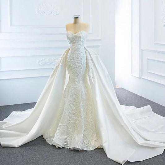 2 Pieces Mermaid Wedding Dress Satin Detachable