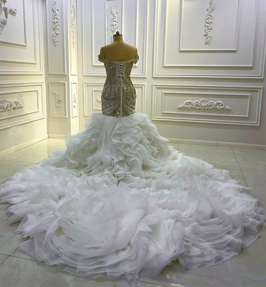 off-the-shoulder mermaid ruffles wedding dress
