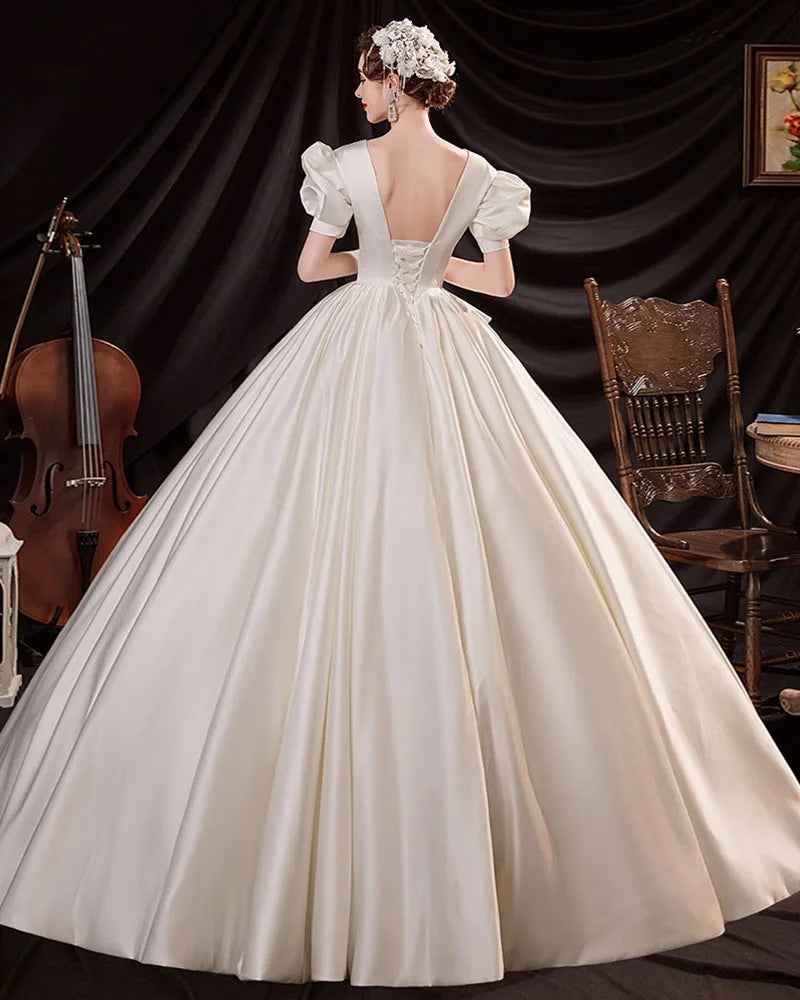 Bow Satin Ball Gown Wedding Dress
