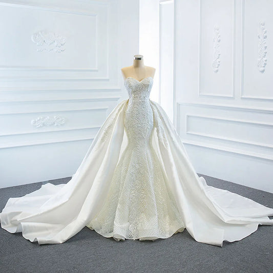 2 Pieces Mermaid Wedding Dress Satin Detachable