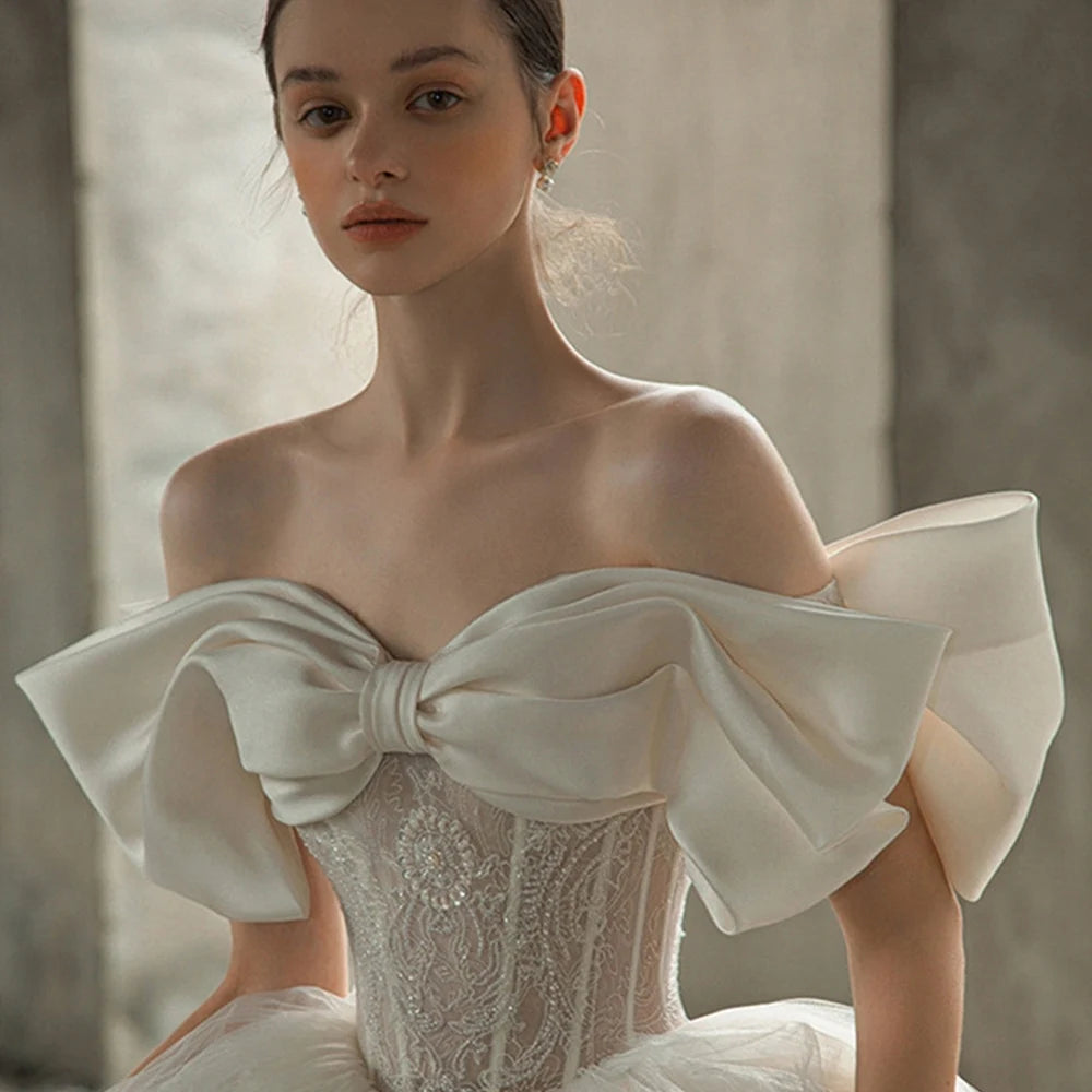 Satin Bow Shiny Ball Gown